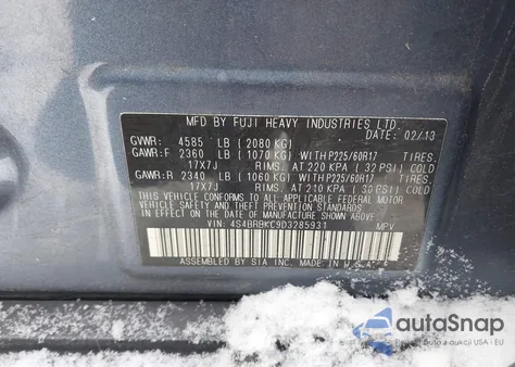 2013 Subaru Outback 2.5I Limited from USA, damaged, VIN 4S4BRBKC9D3285931